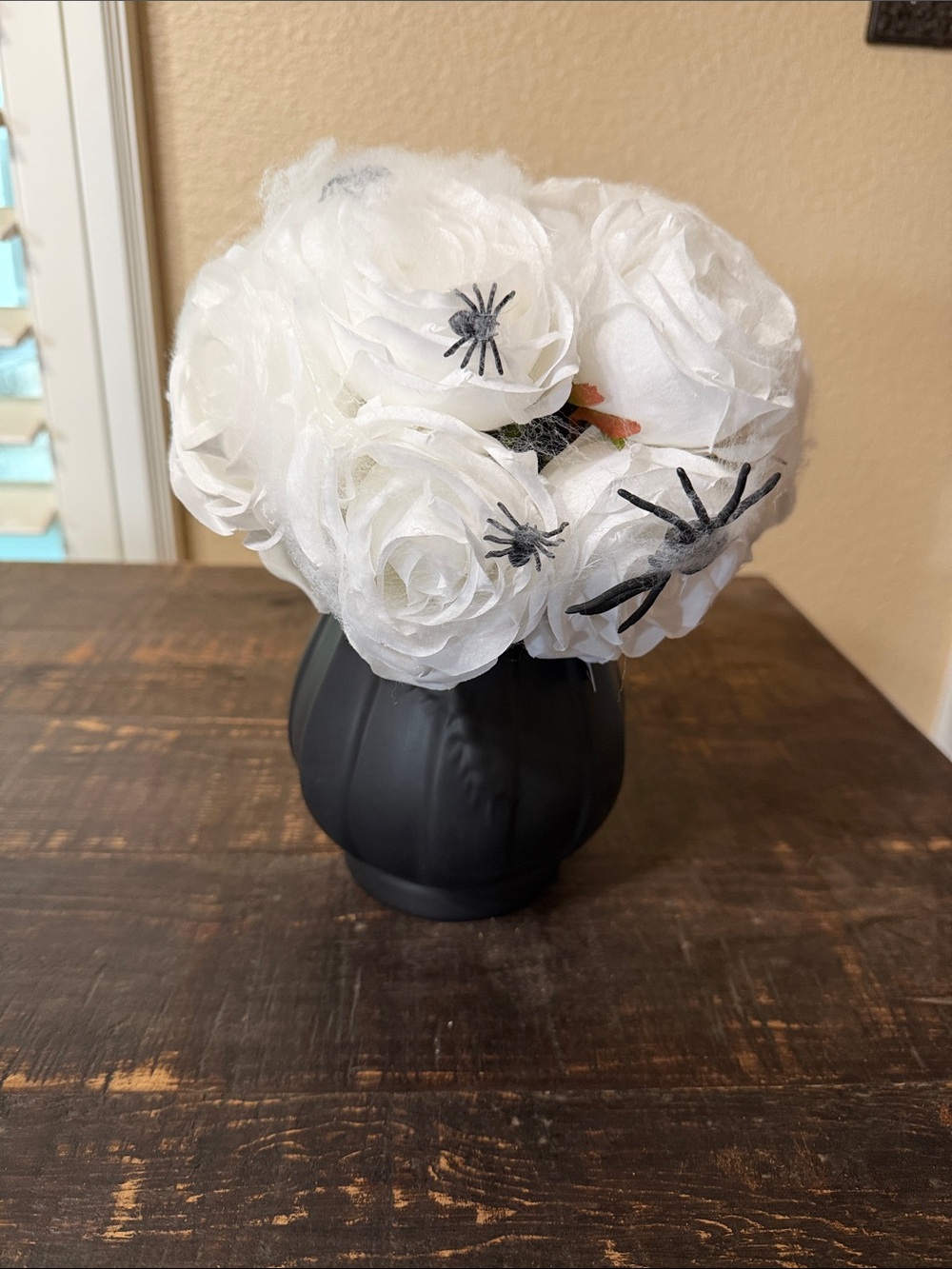 White Halloween Bouquet with Black Spider Accents - Home Accents